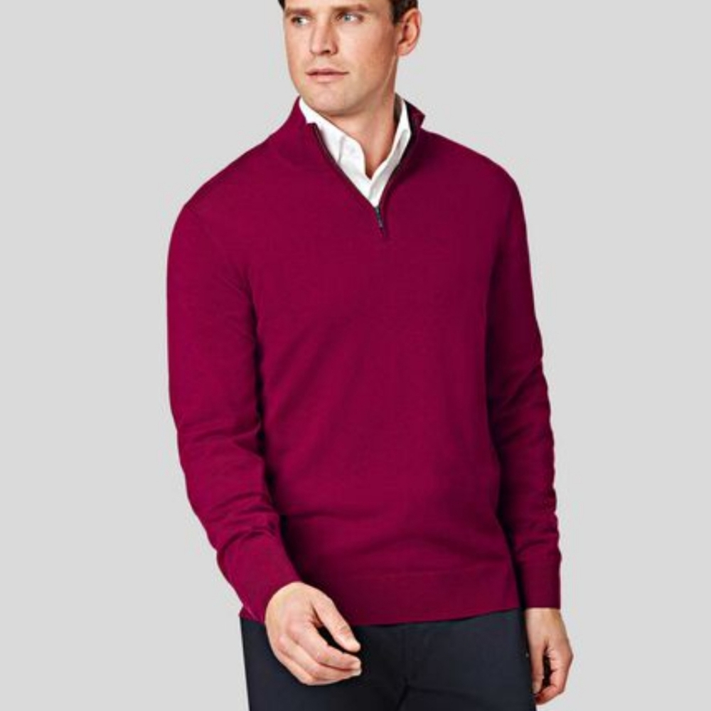 NWT Charles Tyrwitt raspberry pure merino wool 1/4 zip highneck sweater